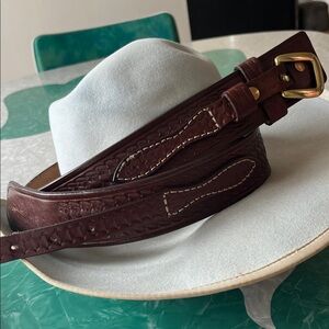 Men's Brown Genuine Leather Belt with Brass Buckle